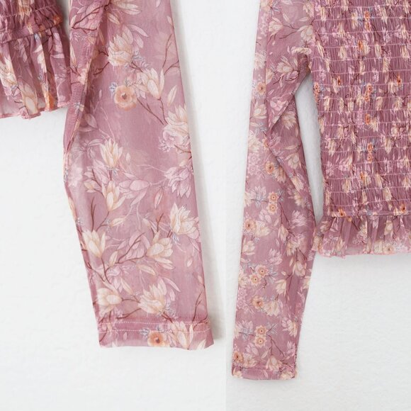 NEW Lulu's Sophisticated Blossom Mauve Pink Floral Mesh Smocked Mock Neck Top XL - Picture 11 of 15